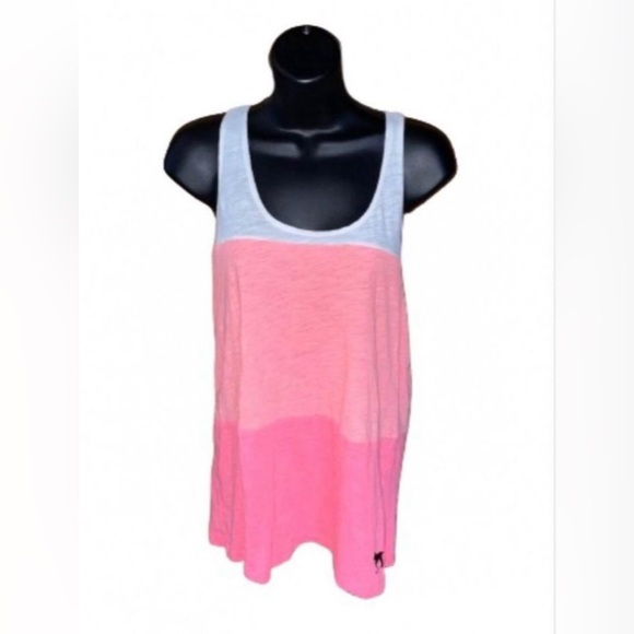 Victoria's Secret PINK Colorblock White/Pink/Coral Racerback Tank Top Medium - Picture 1 of 2